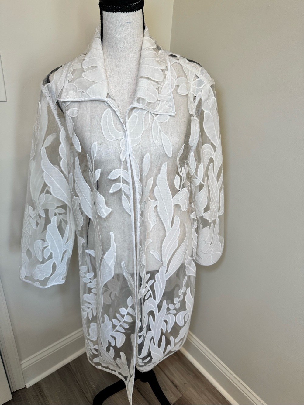 Chico's White Sheer Embroidered Long Cover-Up